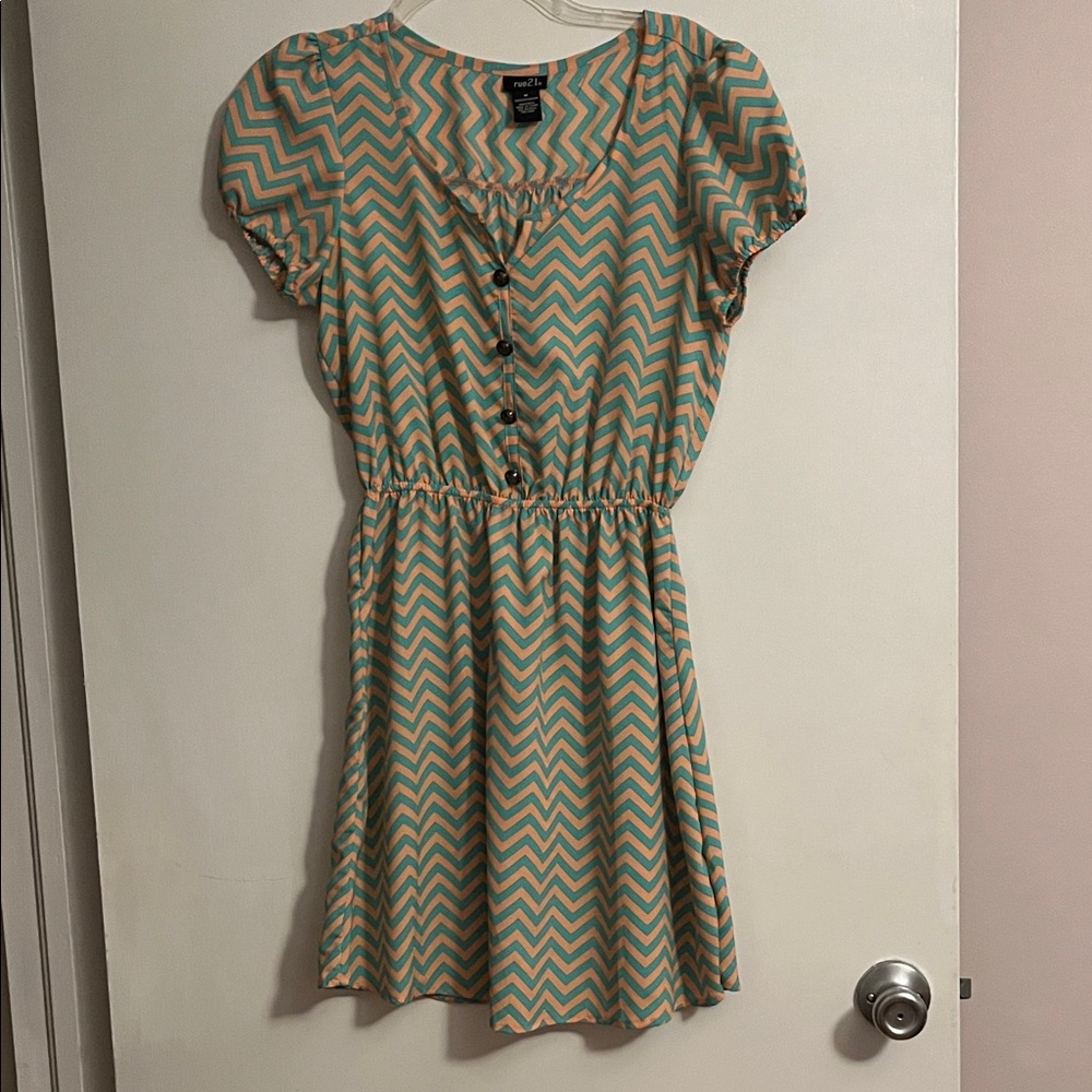 Rue21 Green and Pink Chevron Mini Dress